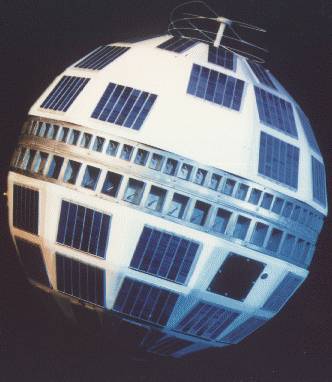 The Telstar satellite, a sphere covered in solar panels